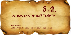 Balkovics Nikétás névjegykártya